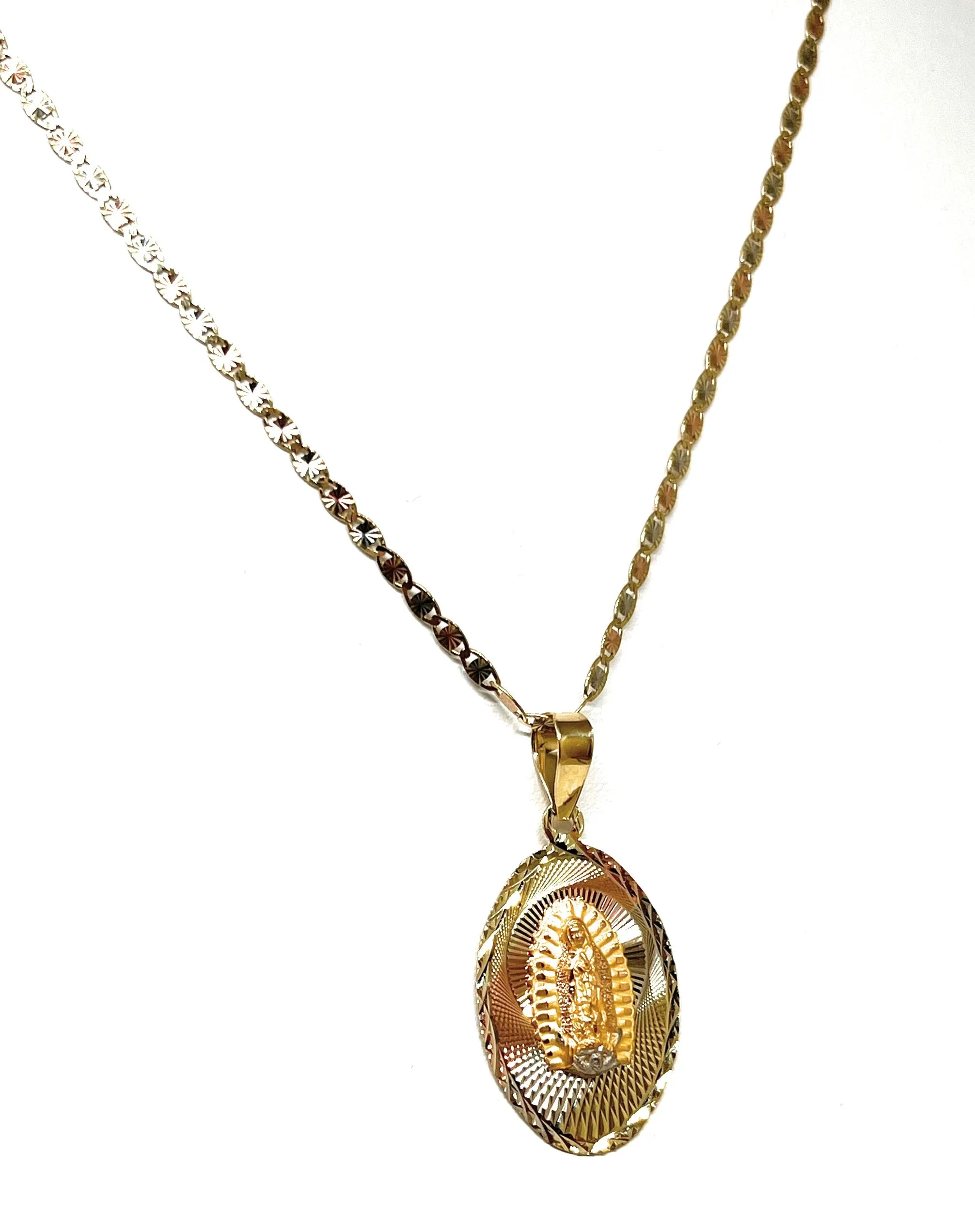 10k Solid Gold Tri-Color Virrgin Mary Laser Cut Pendant Necklace Virrgen Gaudalupe (MADE IN MX)