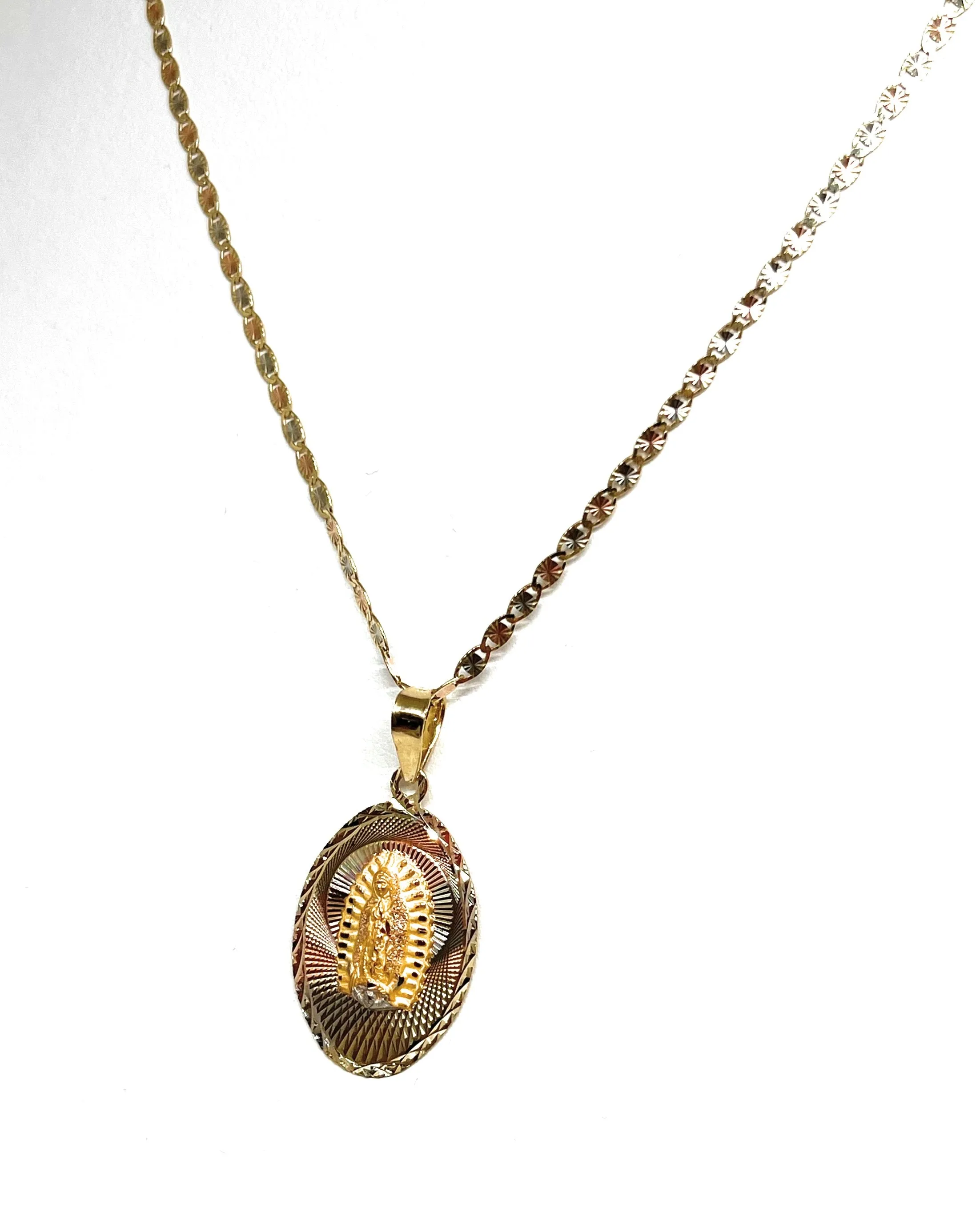 10k Solid Gold Tri-Color Virrgin Mary Laser Cut Pendant Necklace Virrgen Gaudalupe (MADE IN MX)