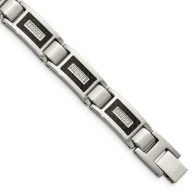 11mm Stainless Steel, CZ & Black Carbon Fiber Link Bracelet, 8.75 In