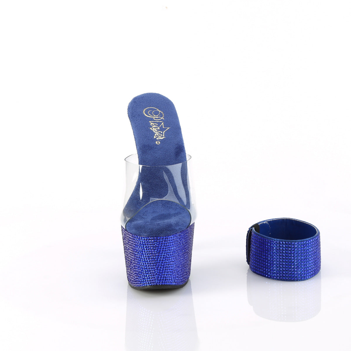 7 Inch Heel BEJEWELED-712RS Clear Royal Blue Rhinestone