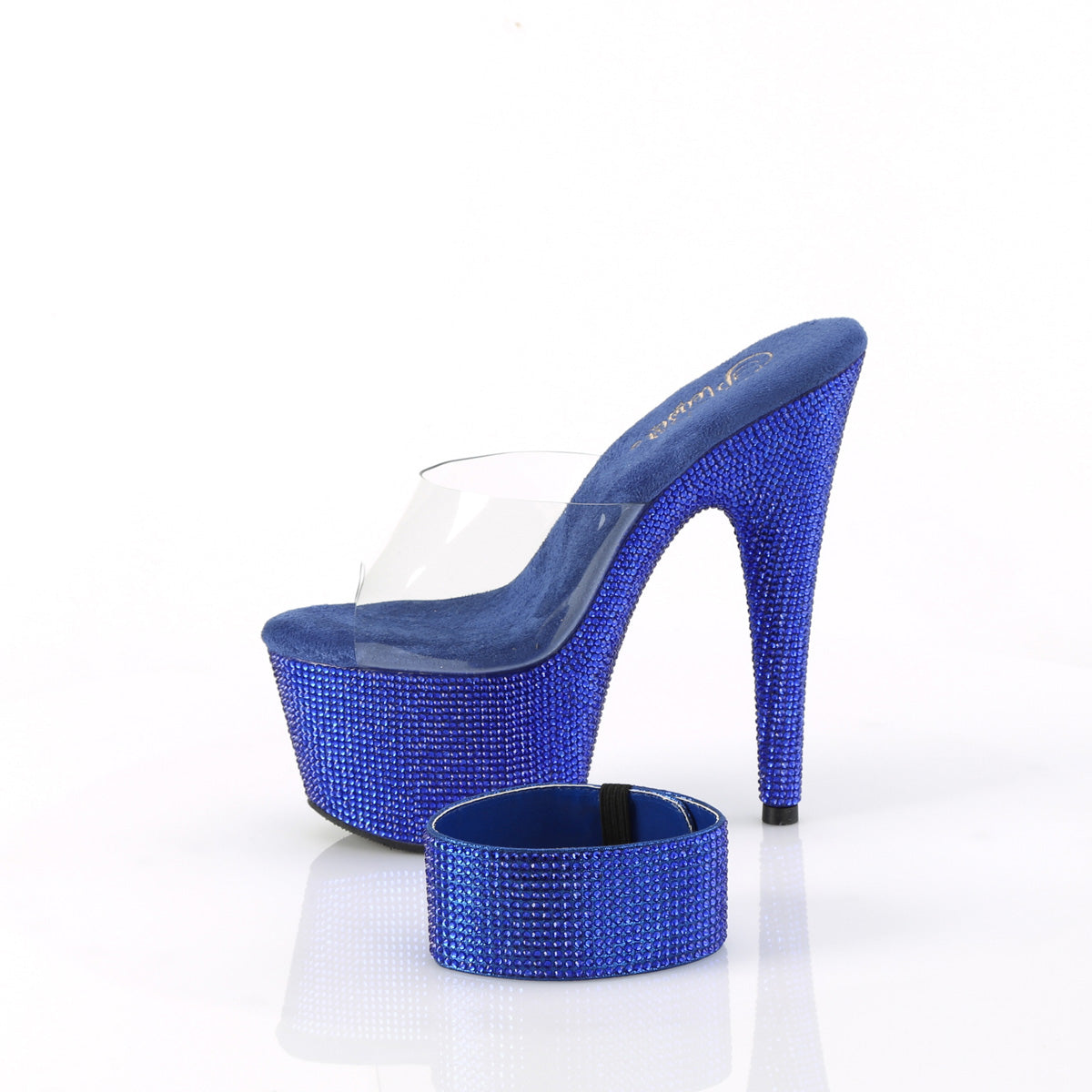 7 Inch Heel BEJEWELED-712RS Clear Royal Blue Rhinestone