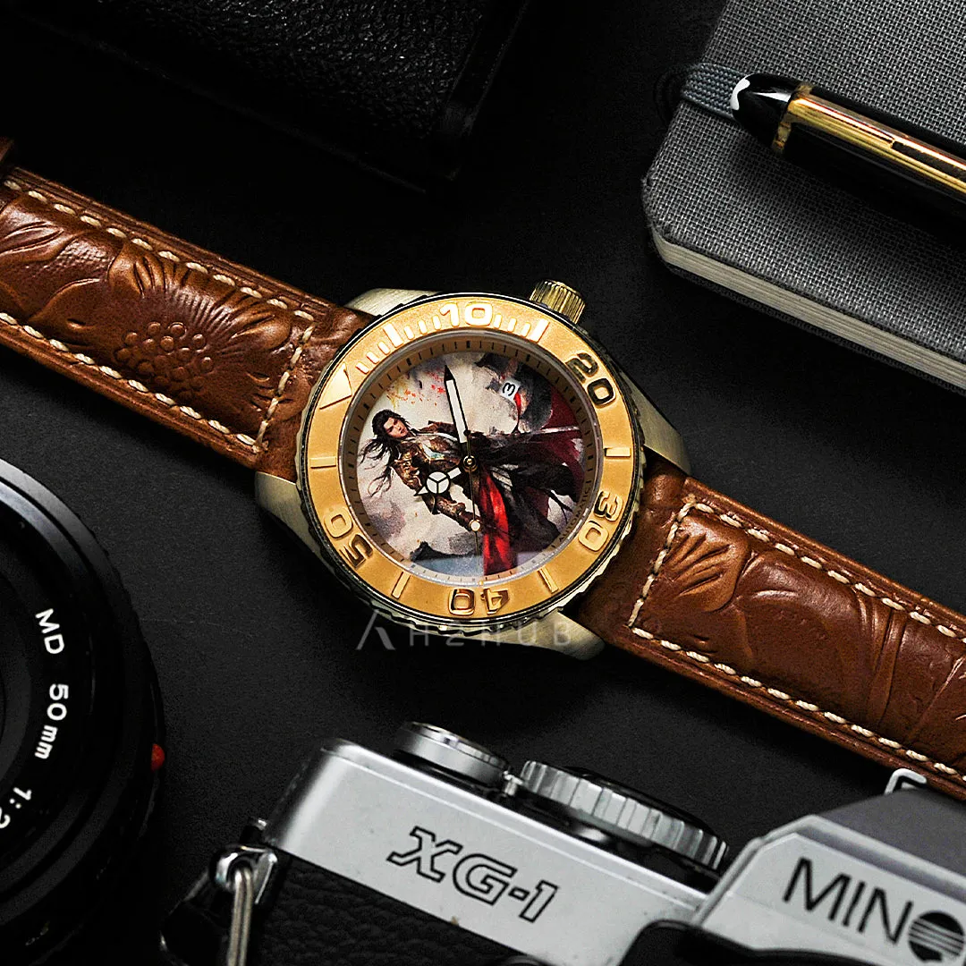 Aries Gold The Zhou Yu San Guo Series Light Brown Leather Strap Men Watch G 8040 SAN-QUE