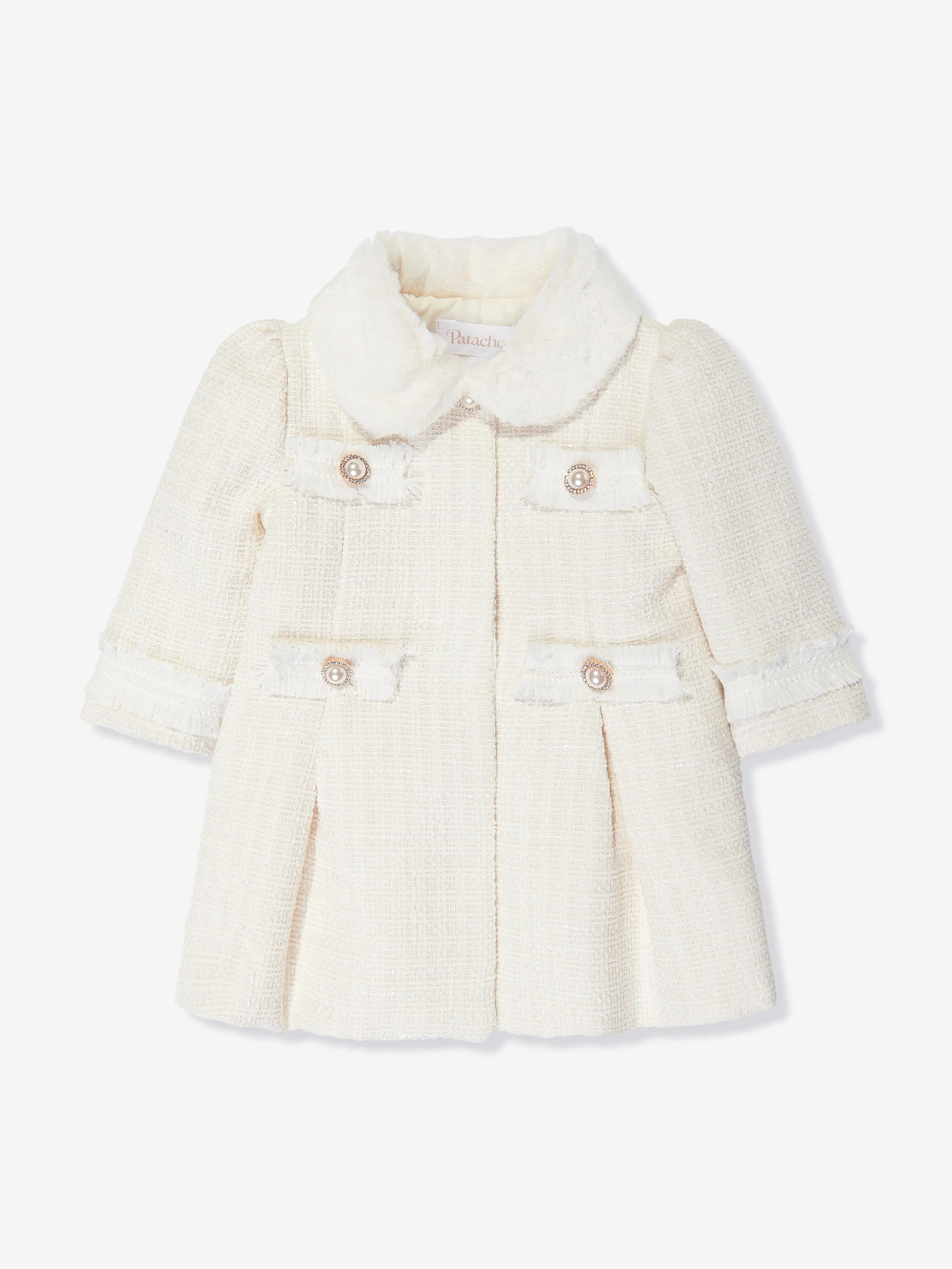 Baby Girls Tweed Coat in Ivory