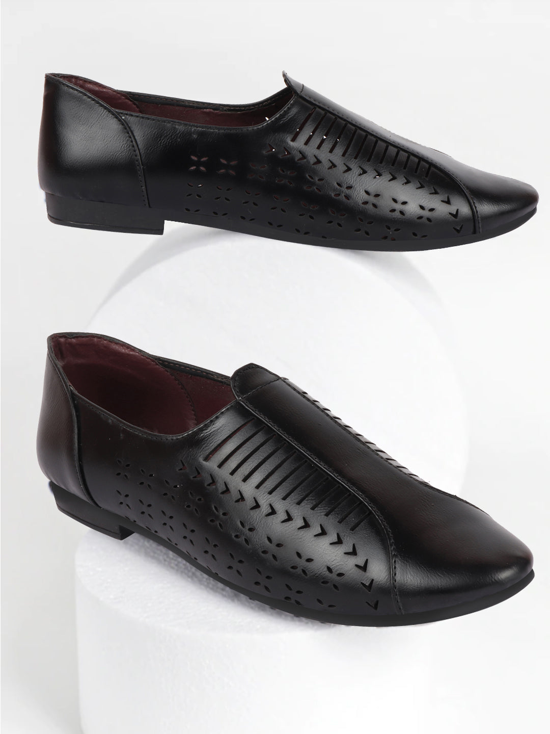 Basics Men Black Laser Cut Design Stitched Ethnic Juttis and Mojaris