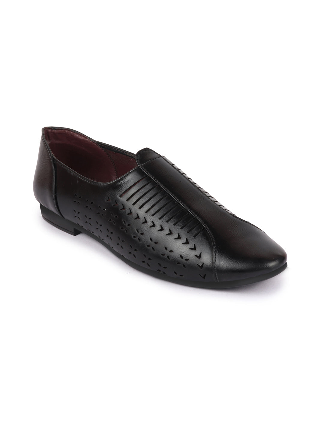 Basics Men Black Laser Cut Design Stitched Ethnic Juttis and Mojaris