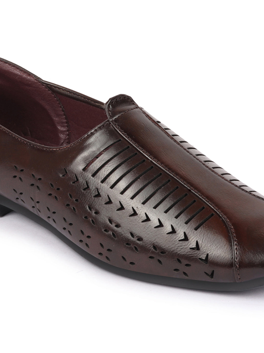 Basics Men Brown Laser Cut Design Stitched Ethnic Juttis and Mojaris