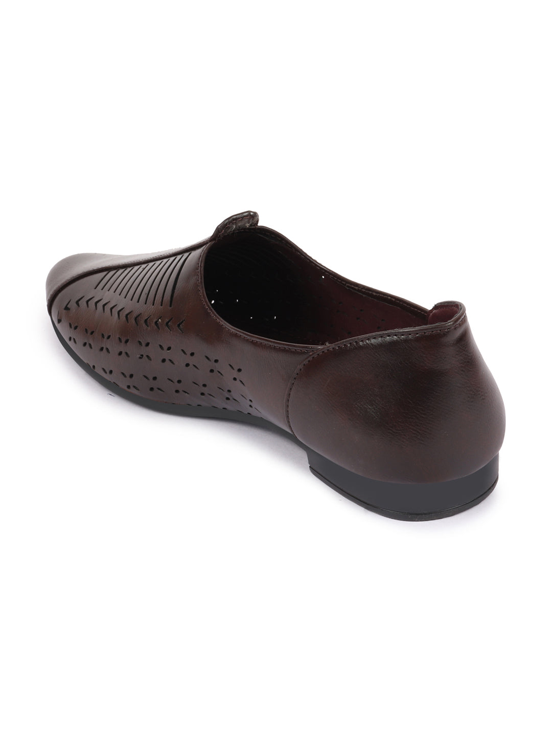 Basics Men Brown Laser Cut Design Stitched Ethnic Juttis and Mojaris