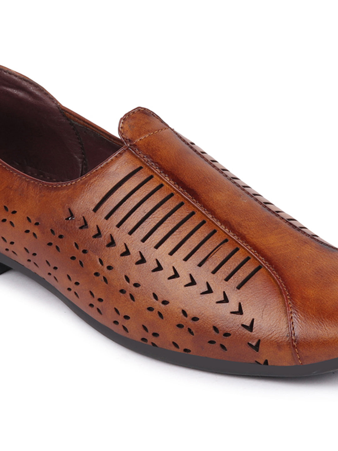 Basics Men Tan Laser Cut Design Stitched Ethnic Juttis and Mojaris