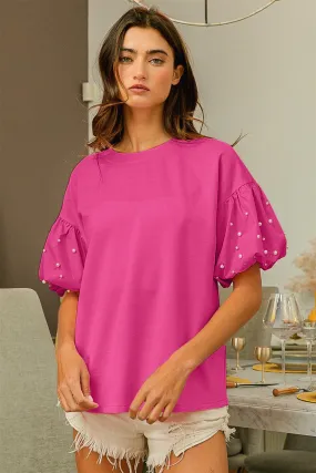 Betsy Puff Sleeve Pearl Decor Top