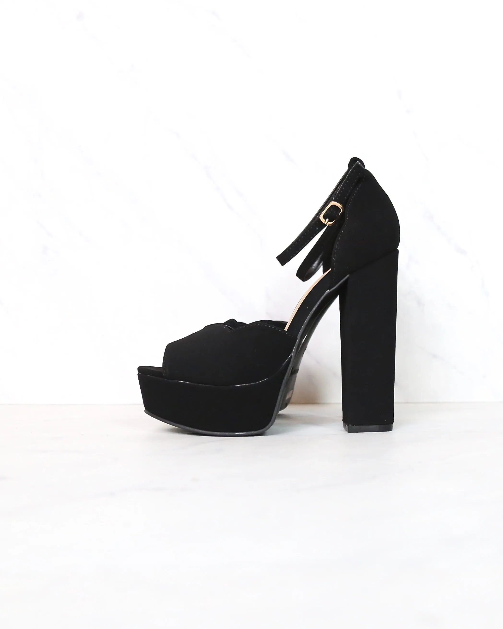 Black Nubuck Suede Ankle Strap High Heel Sandals