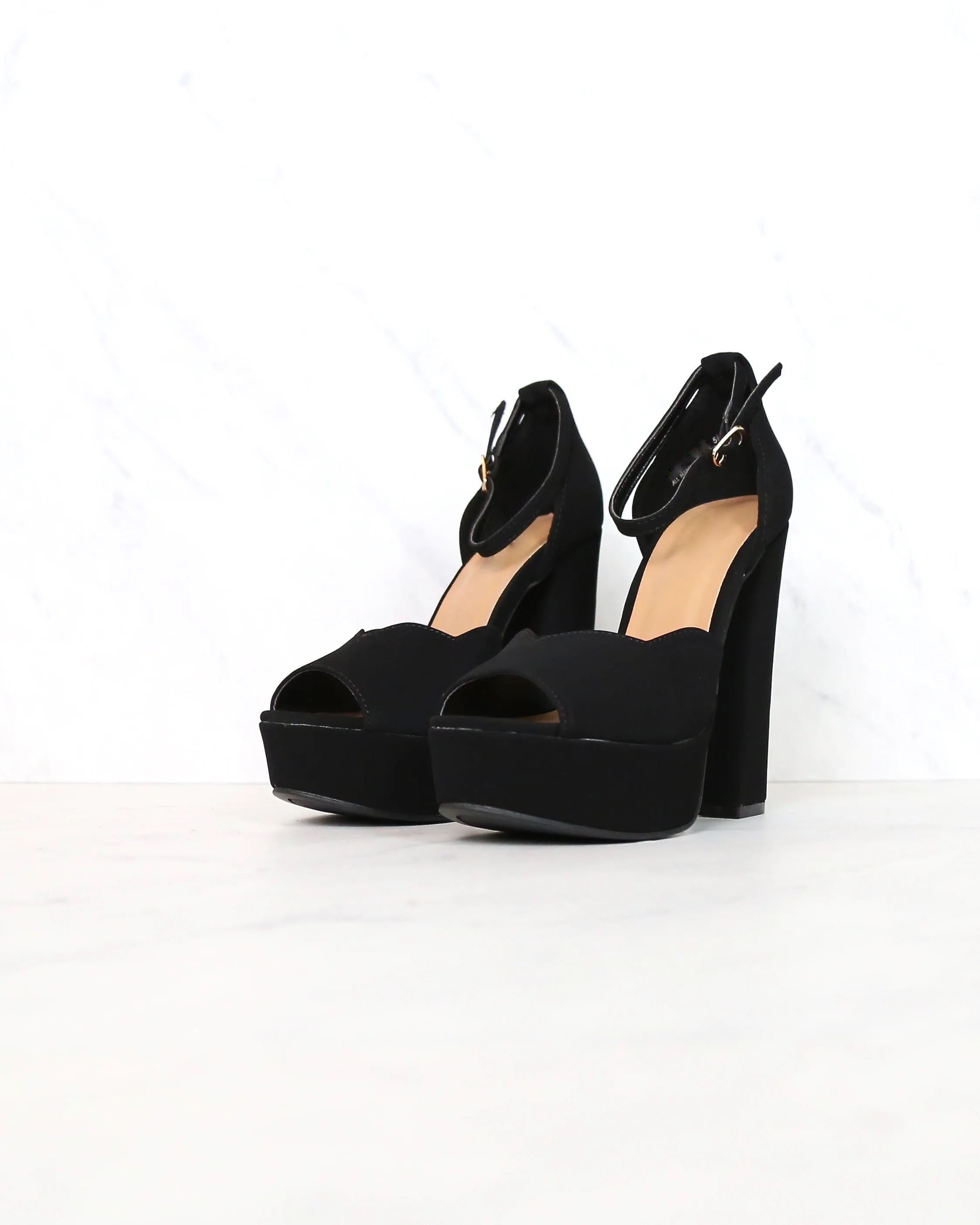 Black Nubuck Suede Ankle Strap High Heel Sandals