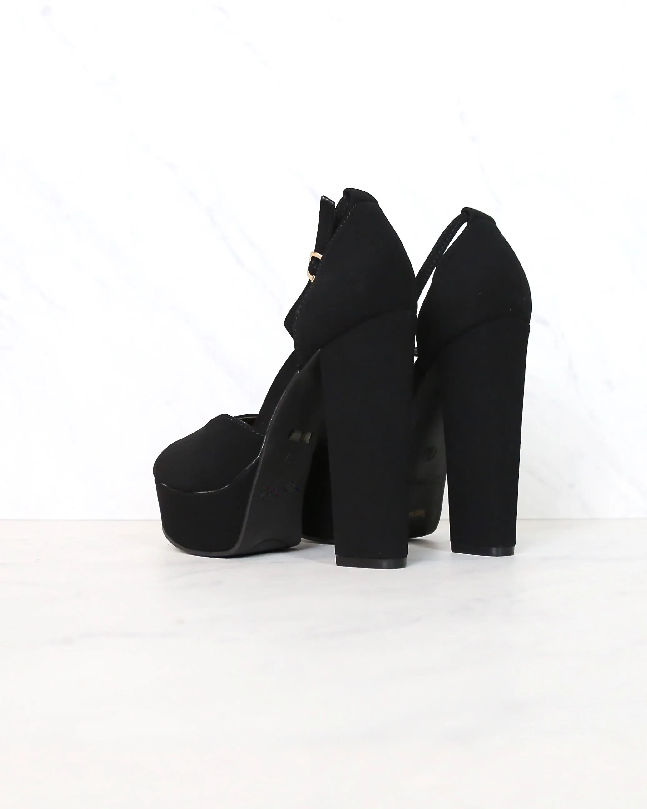 Black Nubuck Suede Ankle Strap High Heel Sandals