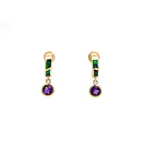 Black Opal C-Hoop Earrings with 0.5ctw of Amethyst in 14K Yellow Gold