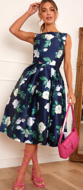 Boat Neck Floral Skater Dress