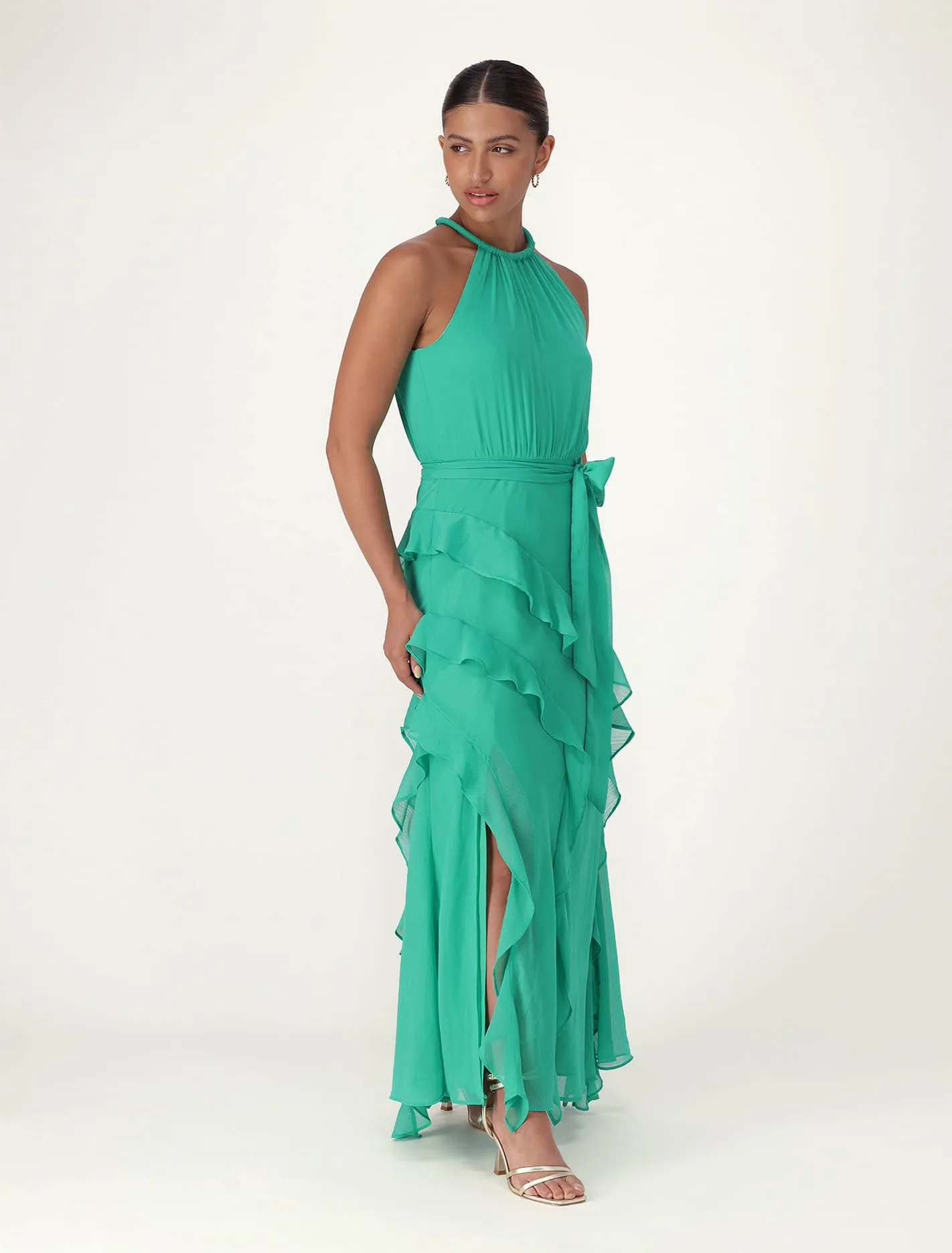 Bridie Halter Neck Ruffle Maxi Dress