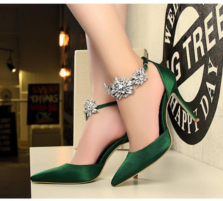 Buckle-Strap Silk Pumps Shoes