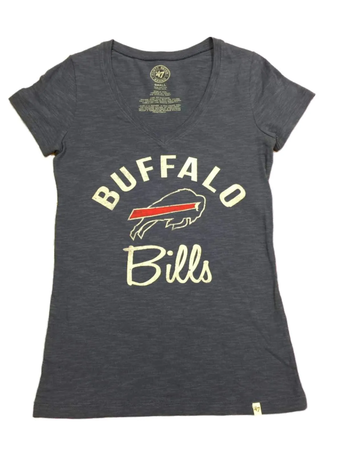 Buffalo Bills 47 Brand Women Blue Script Soft Cotton V-Neck Scrum T-Shirt (S)