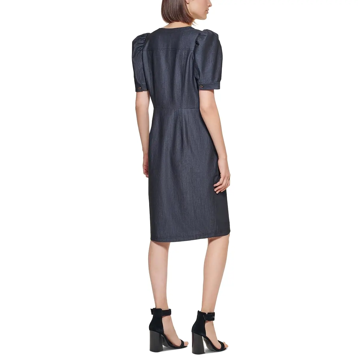 Calvin Klein Womens Puff Sleeves Sheath Shirtdress