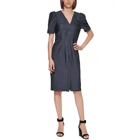 Calvin Klein Womens Puff Sleeves Sheath Shirtdress