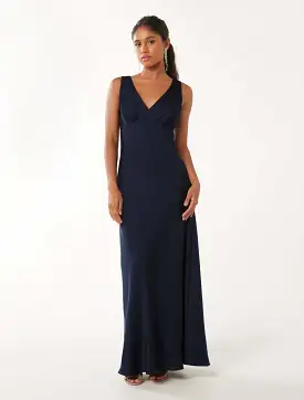 Cameron Petite V Neck Satin Maxi Dress