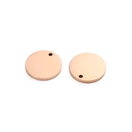 Charms, 304 Stainless Steel, Blank Stamping Tags, Flat, Round, Laser-Cut, Polished, Ion Plated, Rose Gold, 10mm