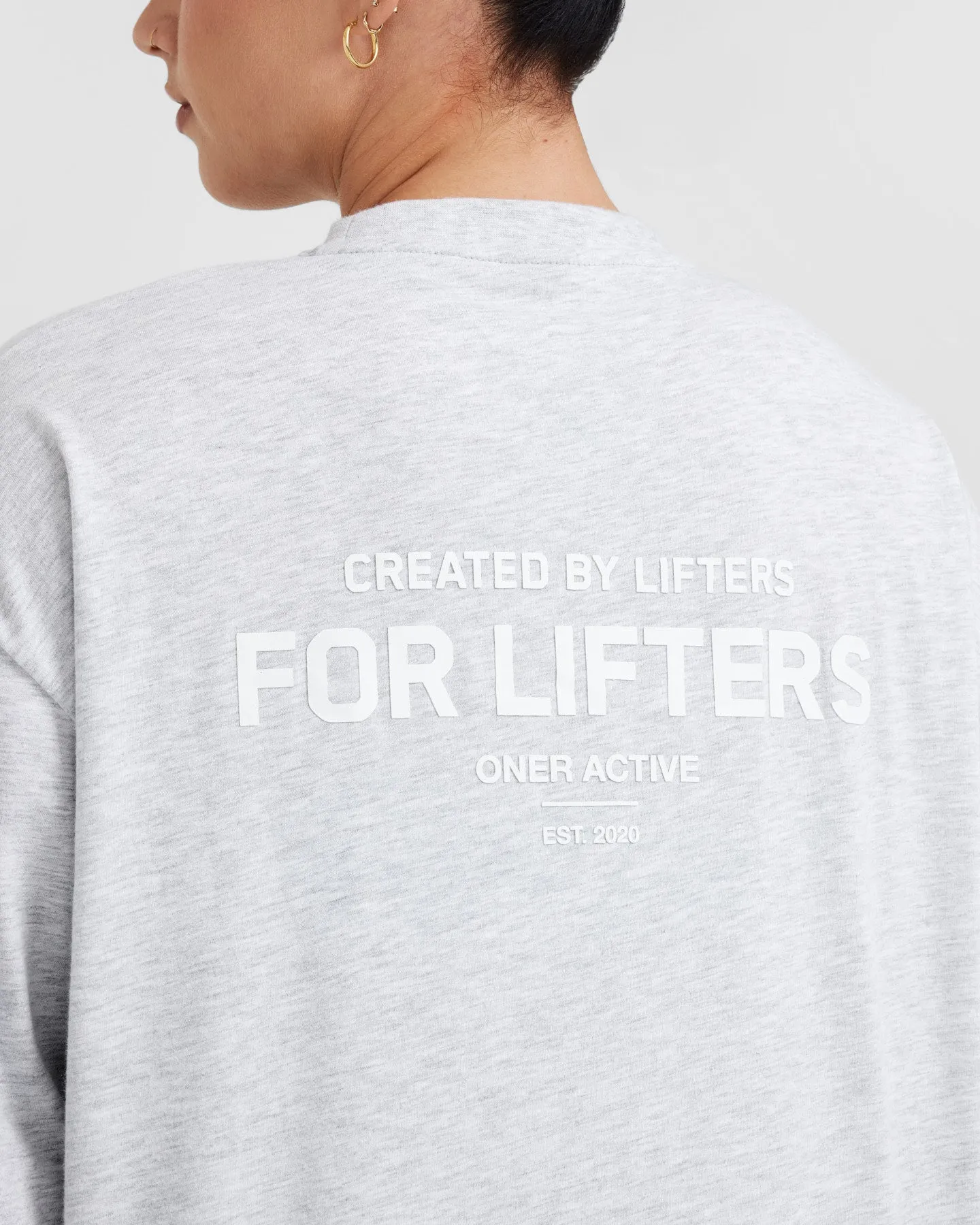 Classic Lifters Graphic Oversized Lightweight Long Sleeve Top | Light Grey Marl