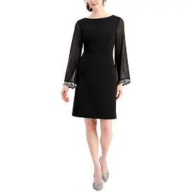 Connected Apparel Womens Boatneck Sheer Sleeves Sheath Dress