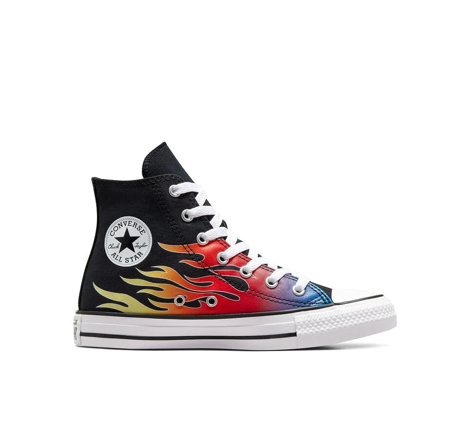 CONVERSE JUNIOR CHUCK TAYLOR ALL STAR HI CARS BLACK FLAME SHOE