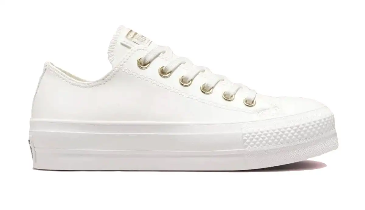 CONVERSE WOMEN'S CHUCK TAYLOR ALL STAR SYNTHETIC LEATHER LIFT PLATFORM LOW TOP VINTAGE WHITE SHOES