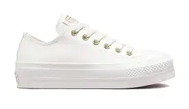 CONVERSE WOMEN'S CHUCK TAYLOR ALL STAR SYNTHETIC LEATHER LIFT PLATFORM LOW TOP VINTAGE WHITE SHOES