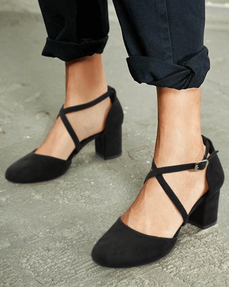 Cross-strap Adjusting Buckle Chunky Heels