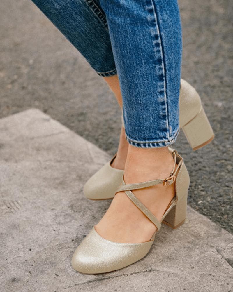 Cross-strap Adjusting Buckle Chunky Heels