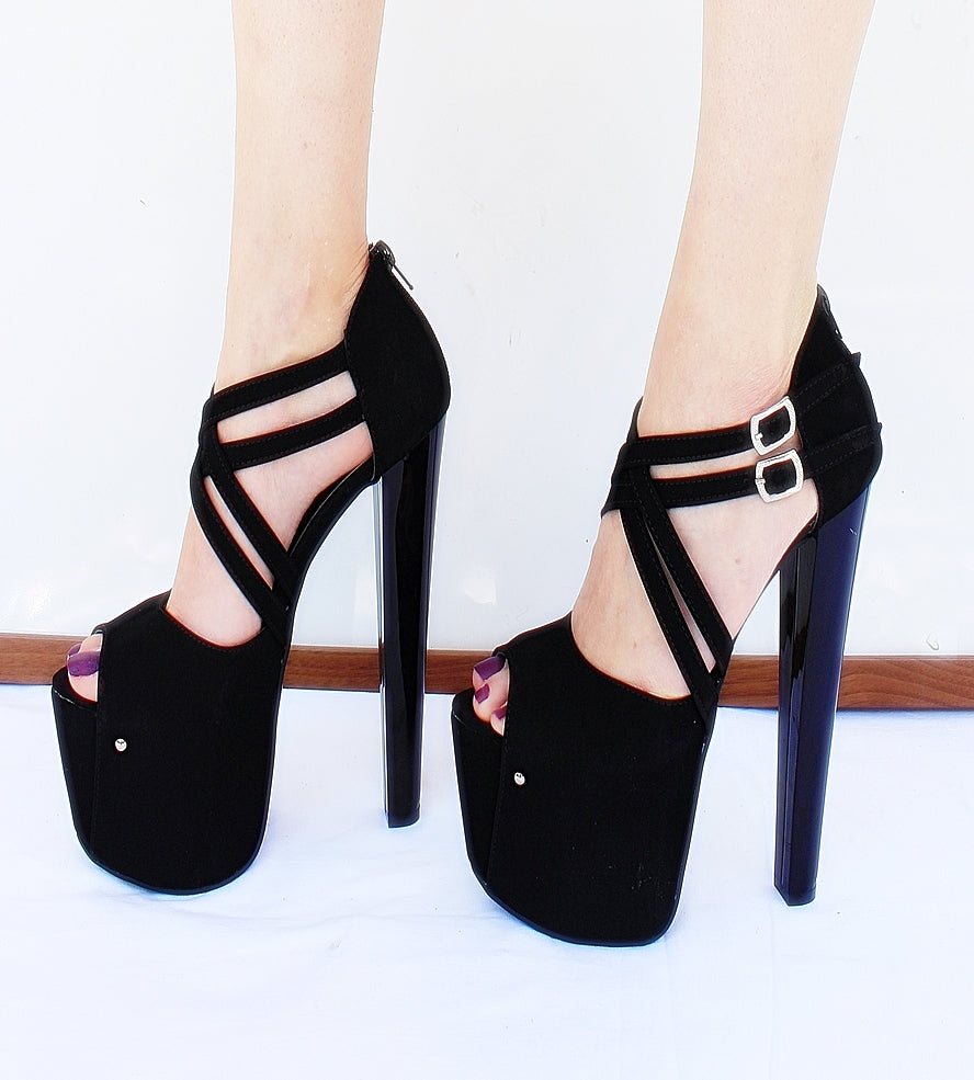 Cross Strap Black Heel Peep Toes