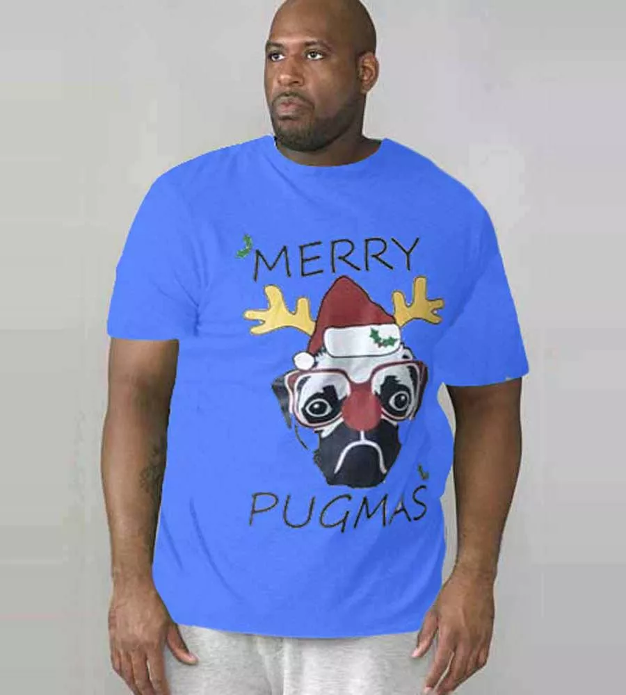 D555 Big Mens Blue Christmas T-Shirt Pug Print (PUG ROYAL BLUE)