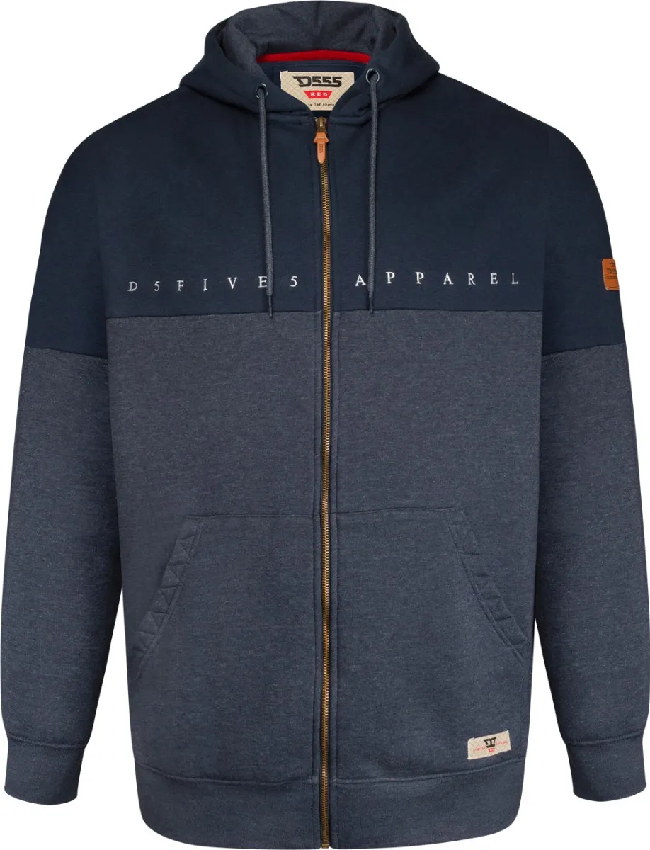 D555 Moreton Chest Embroidery Full Zip Hoody - Navy