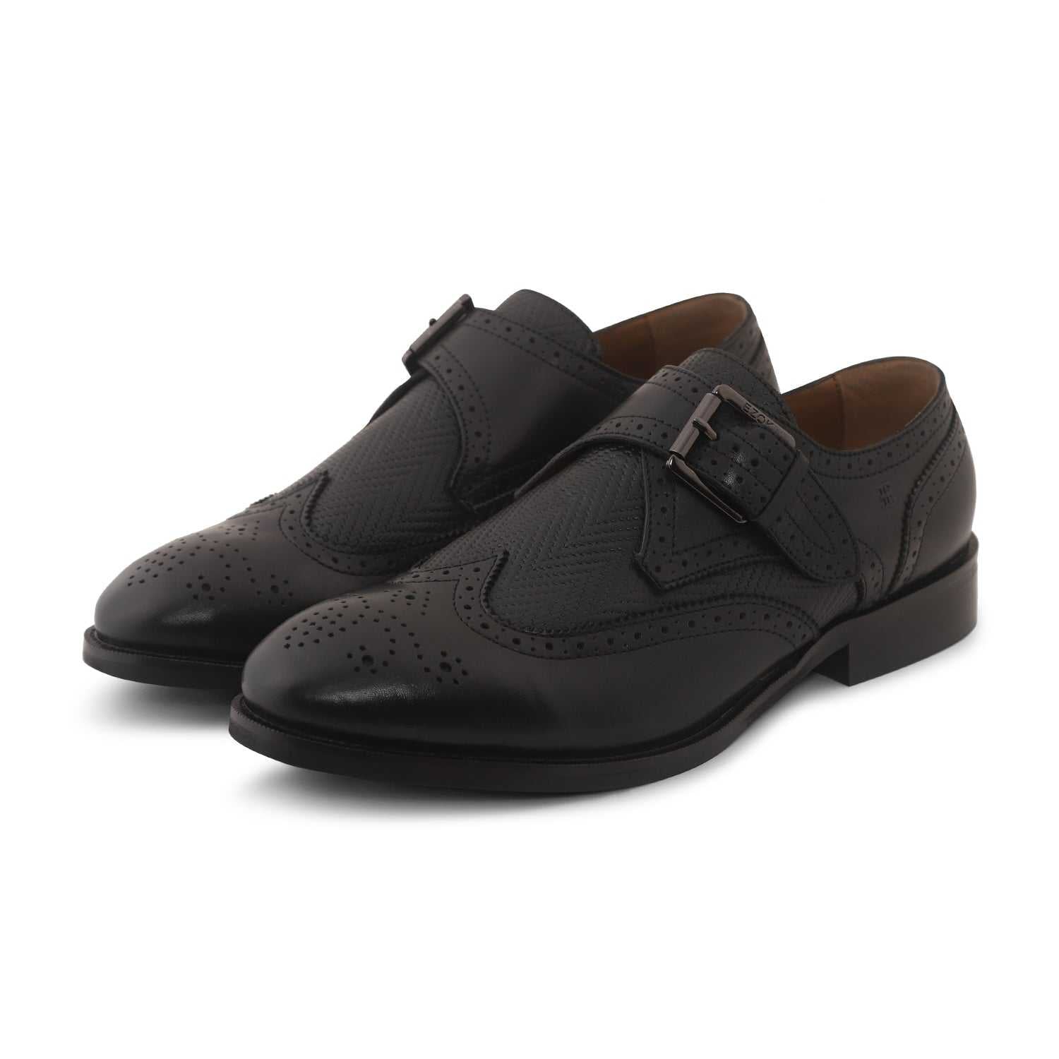 Ezok Men Black Single Strap Monk Shoes