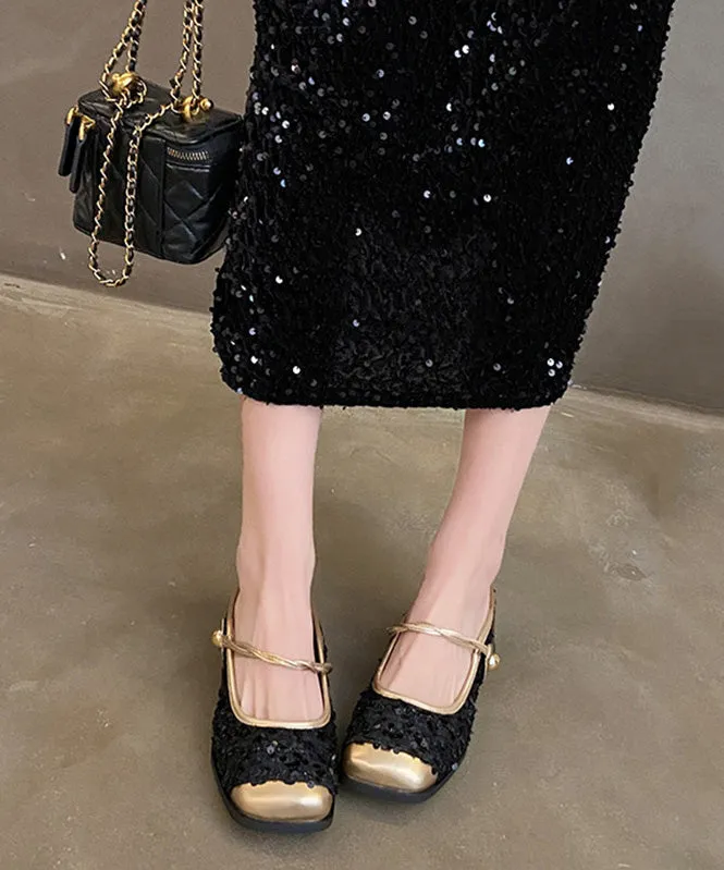 Fashion Beige Sequins Splicing Buckle Strap Splicing Sandals