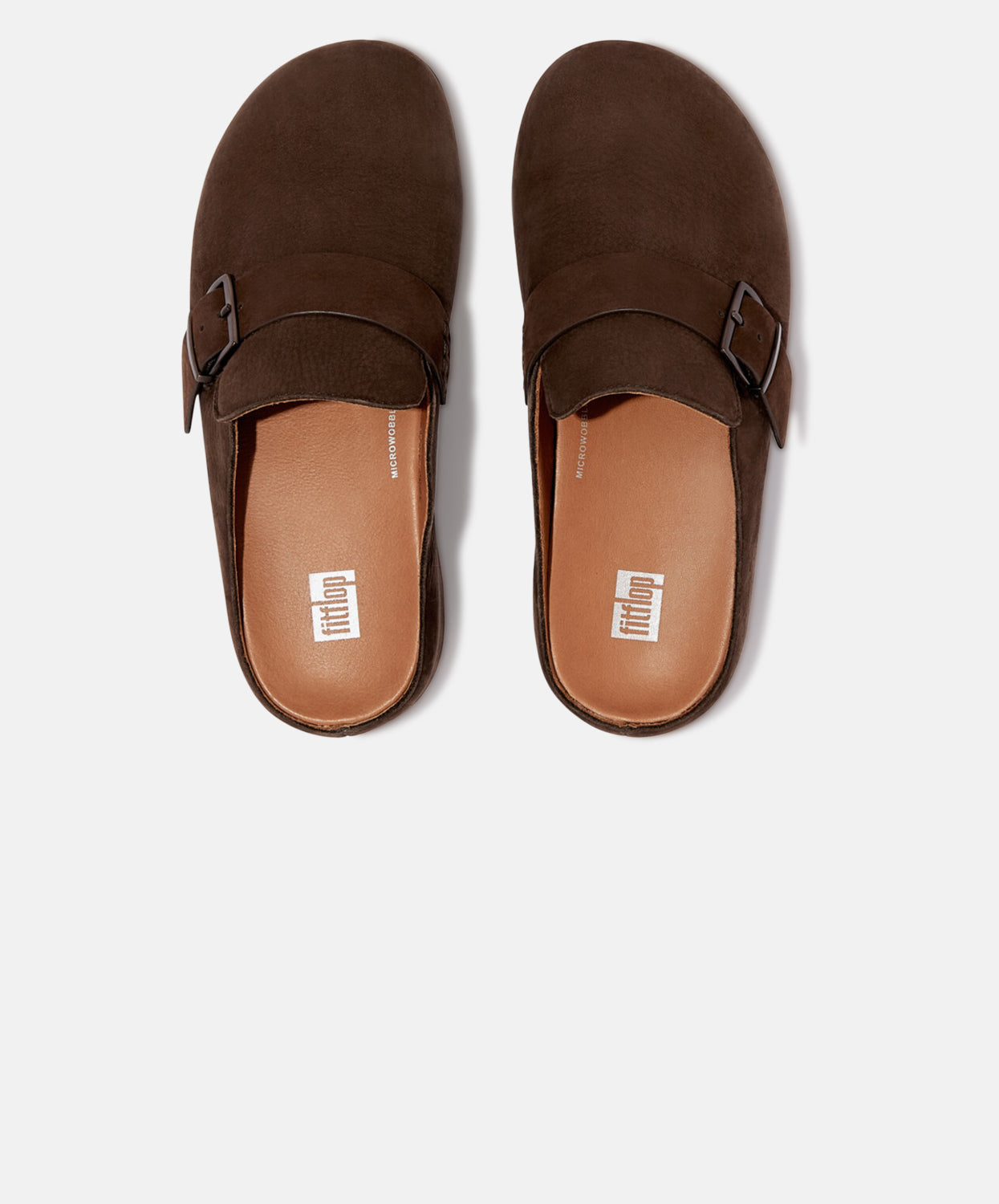 FitFlop Shuv Buckle-Strap Nubuck Clogs Brown