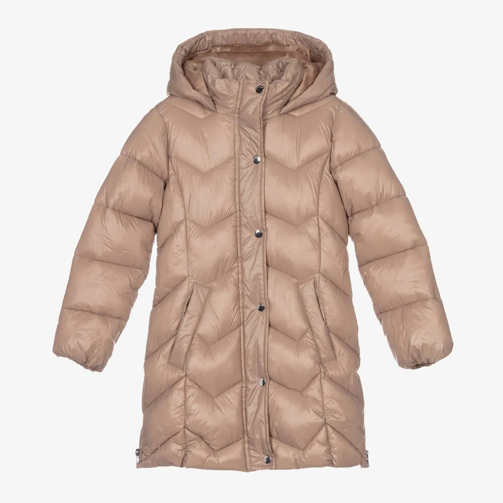 Girls Beige Puffer Coat