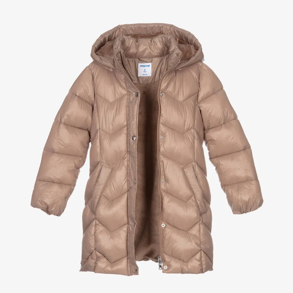 Girls Beige Puffer Coat