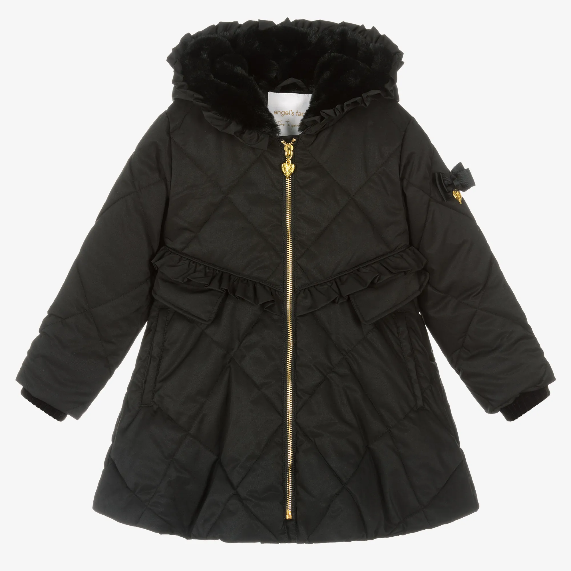 Girls Black Quilted Coat