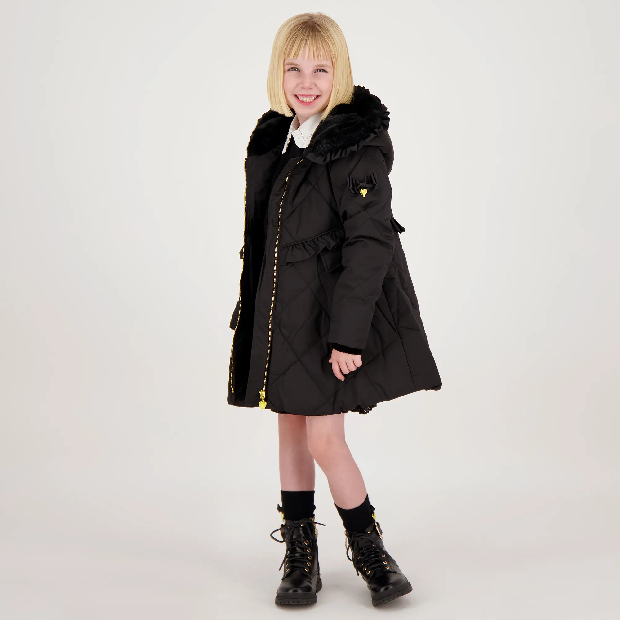 Girls Black Quilted Coat