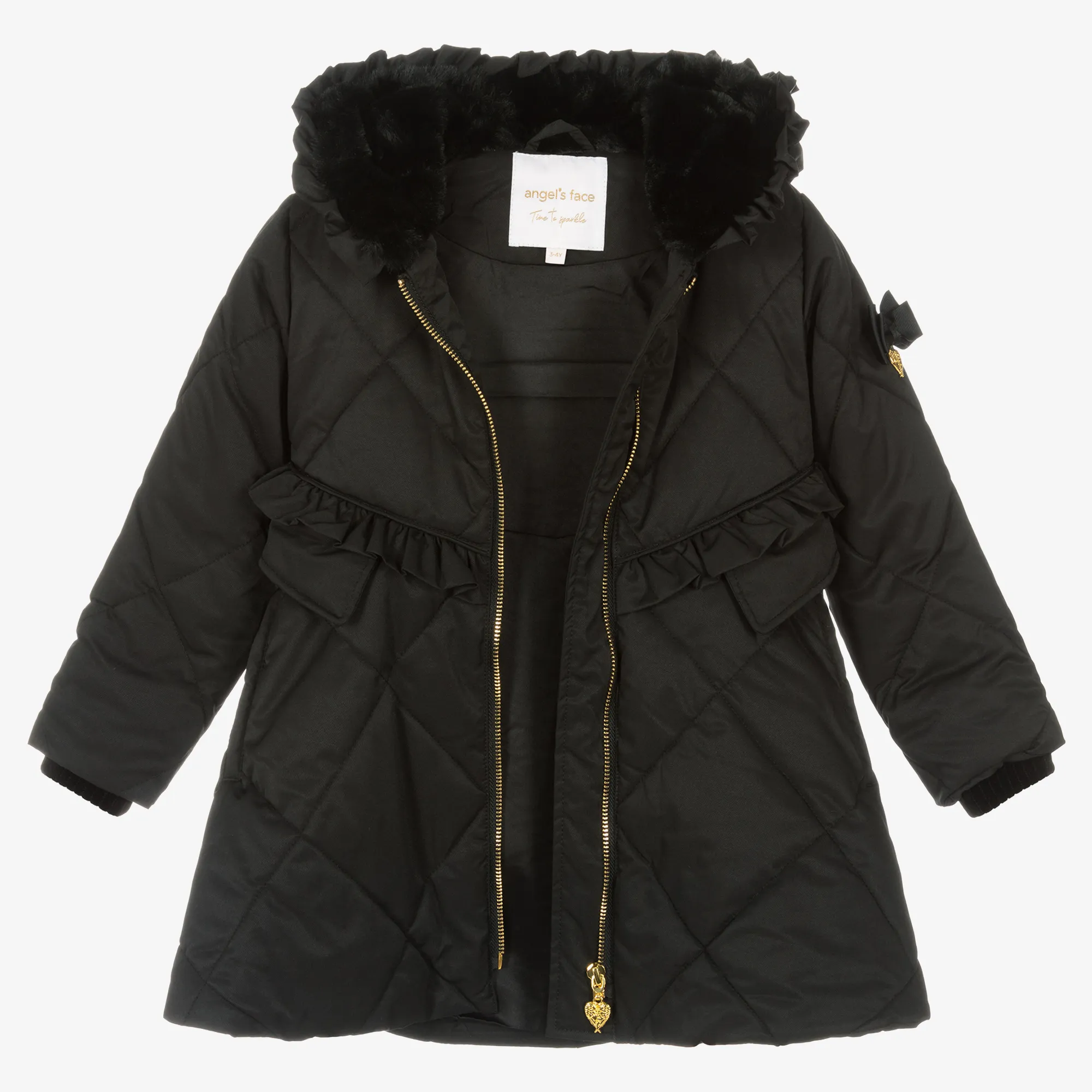 Girls Black Quilted Coat