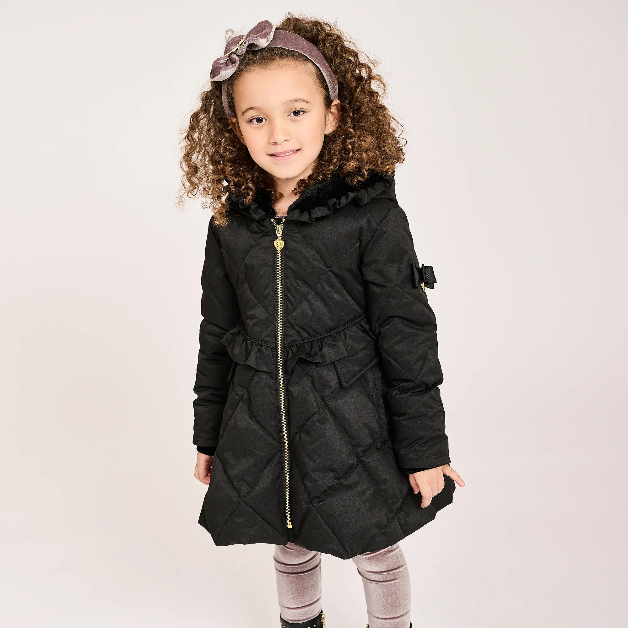 Girls Black Quilted Coat