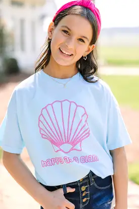 Girls: Happy As A Clam Blue Oversized Graphic Tee