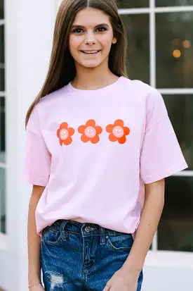 Girls: Heart Eyes Blush Pink Oversized Graphic Tee