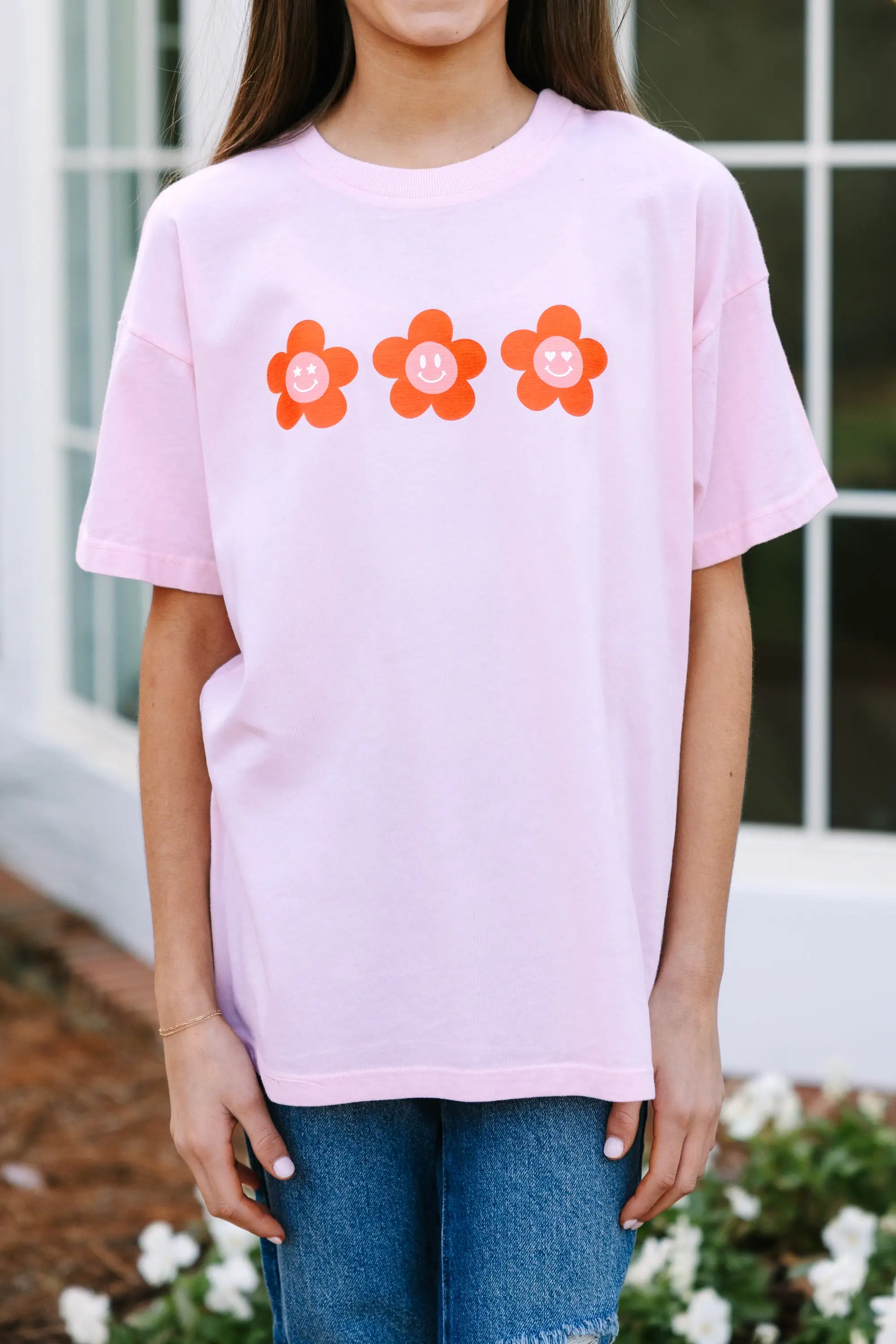 Girls: Heart Eyes Blush Pink Oversized Graphic Tee