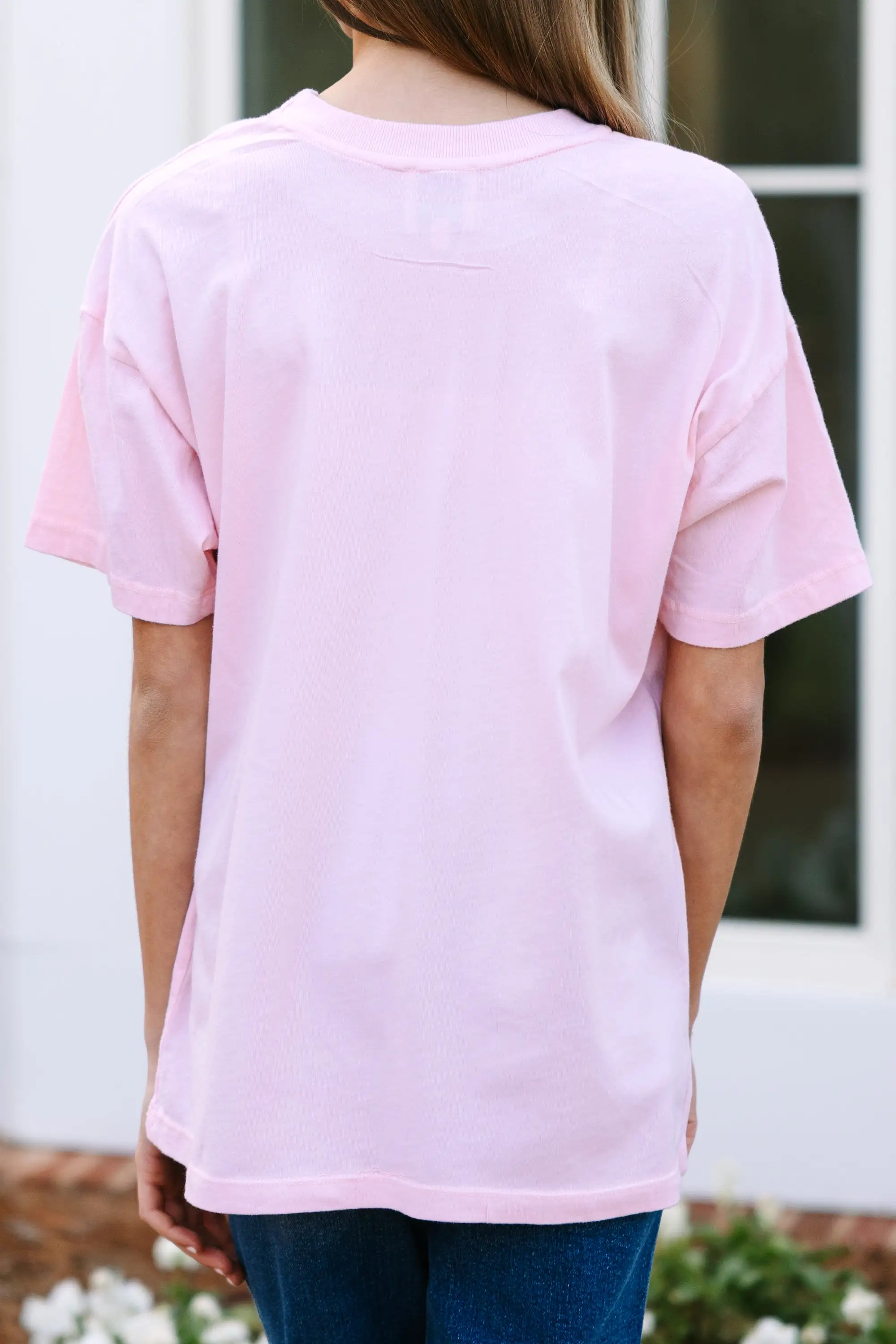 Girls: Heart Eyes Blush Pink Oversized Graphic Tee