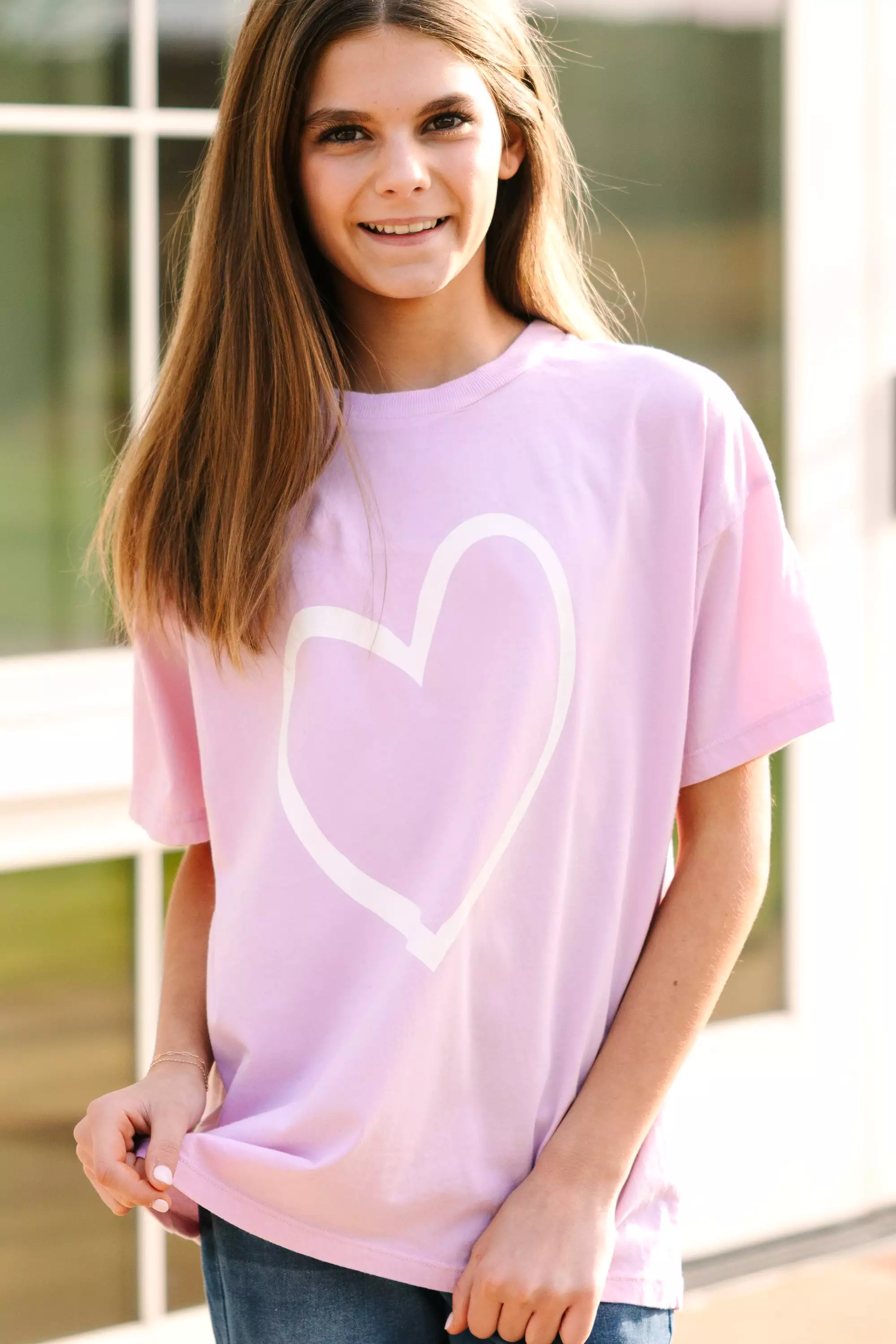 Girls: Heart You Lilac Oversized Graphic Tee