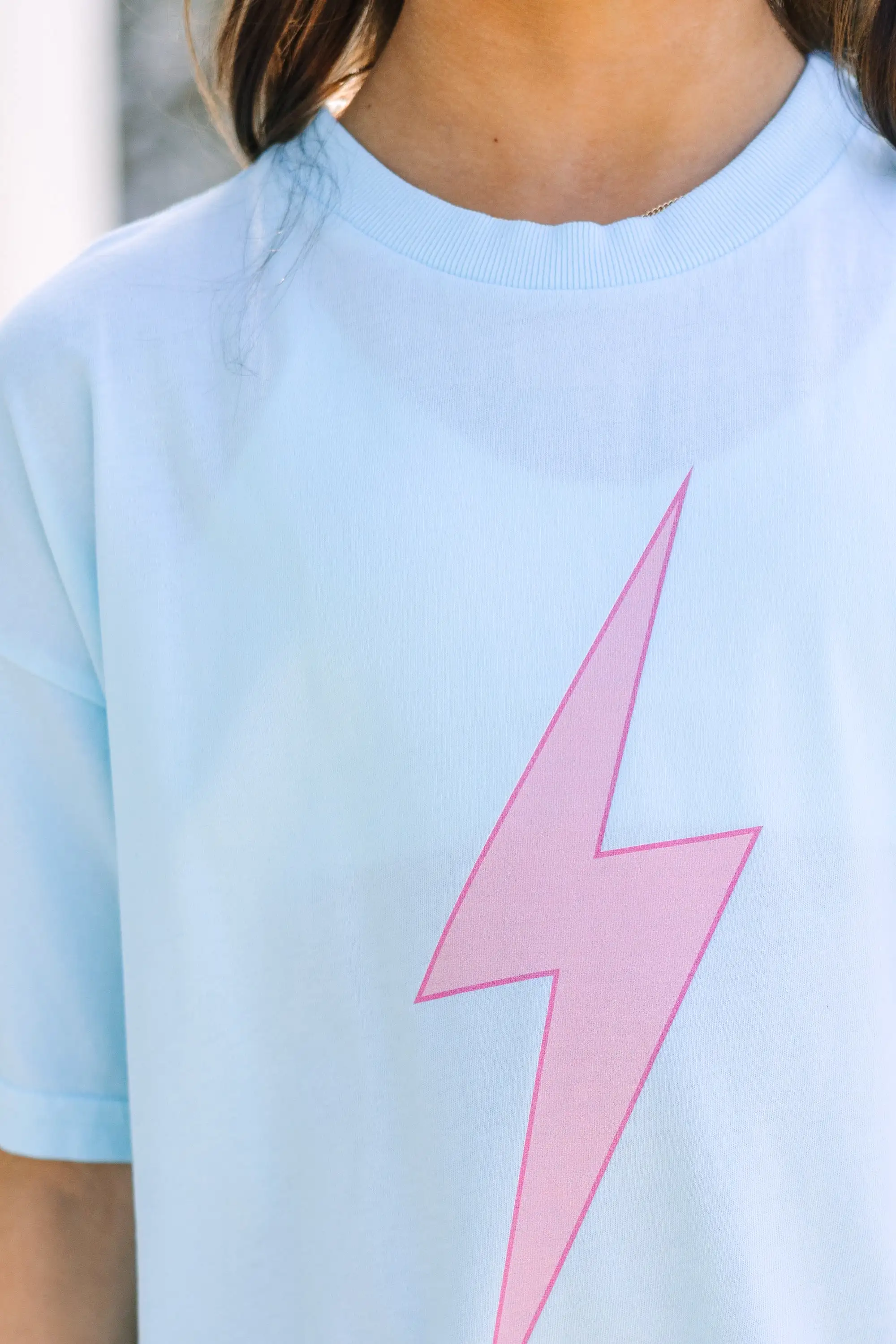 Girls: Lightning Bolt Blue Oversized Graphic Tee